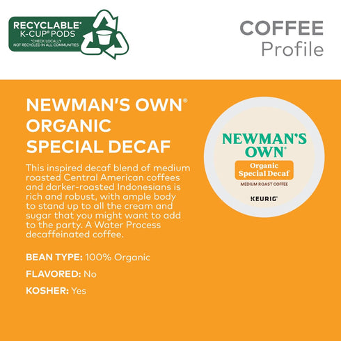 60 Count (6 Packs 10) Newman's Own Organics Special Blend Decaf Keurig Single-Serve K-Cup Pods, Medium Roast Coffee