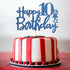 Royal Blue Glitter Happy 10th Birthday Cake Topper, Cheers to 10 Years Party Supplies