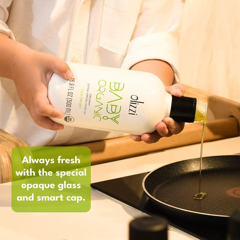 16.9 OZ (500 ML) Olive Oil for Baby Food - Olizzi Baby Organic Extra Virgin Olive Oil, Cold Pressed, USDA Organic