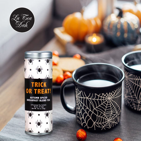 Sets Trick or Treat Gift Basket for Halloween by La Tea Dah, Warm Apple Cider Tea, Pumpkin Spice Breakfast Tea, and Two