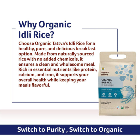(10 lbs) Organic Tattva Idli Rice - Organic Short Grain Rice - No Additive - Vegan - Kosher - Non GMO - Gluten Free
