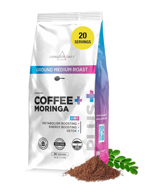 Livingood Daily Coffee with Moringa, Ground Medium Roast Coffee with Plant Based