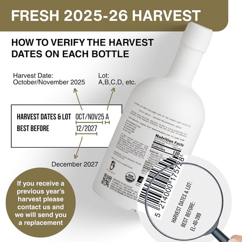 2025/26 (400+ 16.9oz P.J. KABOS Fresh Harvest, High Phenolic mg/kg), USDA Organic Greek Extra Virgin Olive Oil, Kosher