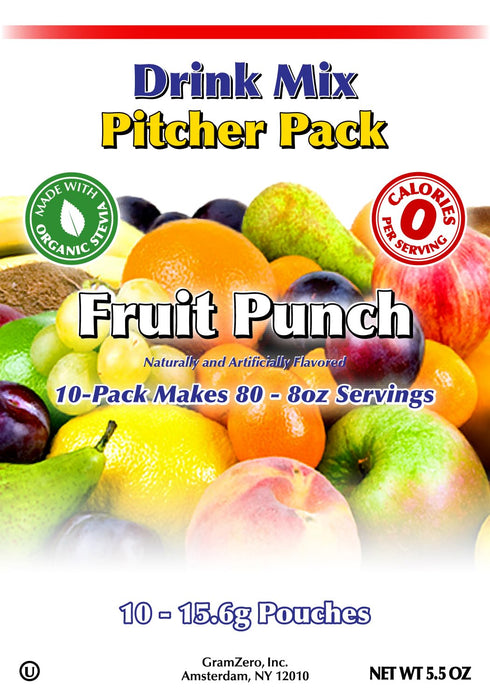 GramZero Fruit Punch, Sugar Free Drink Mix, Pitcher Pack - Zero Calorie, Stevia Sweetened