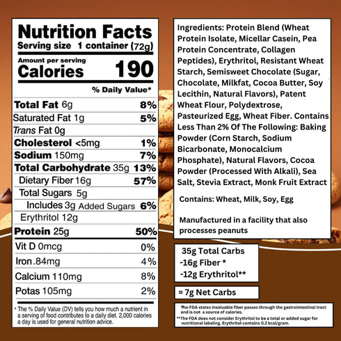 25g 16g 2.39oz 12-Pack Bootylicious | Protein Muffin | Chocolate Chip | Low Carb, Fiber, Low Glycimic Index, Low Sugar