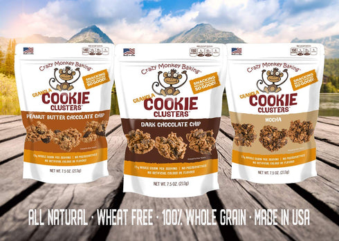 18 7.5 Crazy Monkey Baking | Granola Cookie Clusters | Grams Whole Grain | All Natural Ingredients | Ounce Resealable