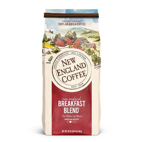 New England Coffee Breakfast Blend Medium Roast Ground Coffee, 20oz Bag (Pack