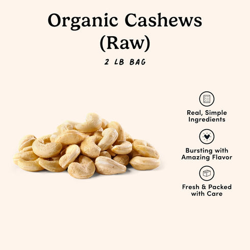 2 Nuts.com Raw Organic Cashews Healthy Snack for Adults & Kids, Creamy & Buttery Flavor, Good Source of Protein, Iron