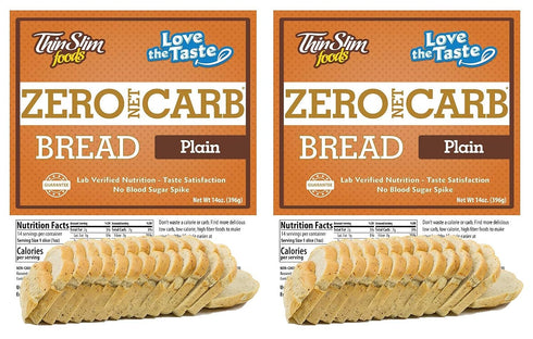 (Pack 2) ThinSlim Foods Zero Net Carb Keto Bread | Low Carb Bread | Protein Bread | Plain