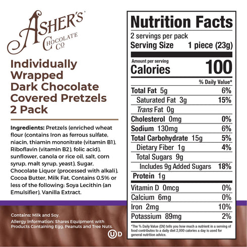 2 Packs 1892 (15 Count, Asher's Chocolates Company, Delicious Chocolate Covered Pretzels, of Sweet and Salty Candies