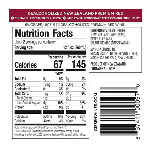 0% 750ml Giesen Non-Alcoholic Premium Red, New Zealand, Delicate Aromas, Made with Merlot and Cabernet Franc Grapes