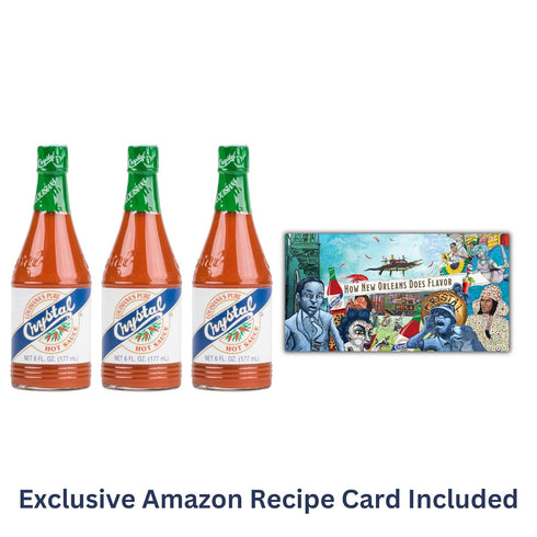 6 oz Pack 3, Crystal Hot Sauce, Original - Bottle, of Low Sodium, Low Fat, All Natural, Recipe Card Included