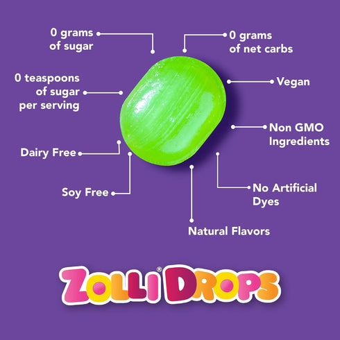 Zollipops Drops Peppermint Vegan 3oz - Dental-Friendly Treats with Xylitol for Fresh Breath