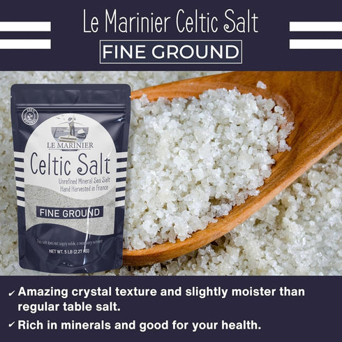 5lb 100% (5lb Le Marinier Celtic Salt Organic Fine Ground, Mineral Rich Natural and Unrefined French Sea Salt Organic.
