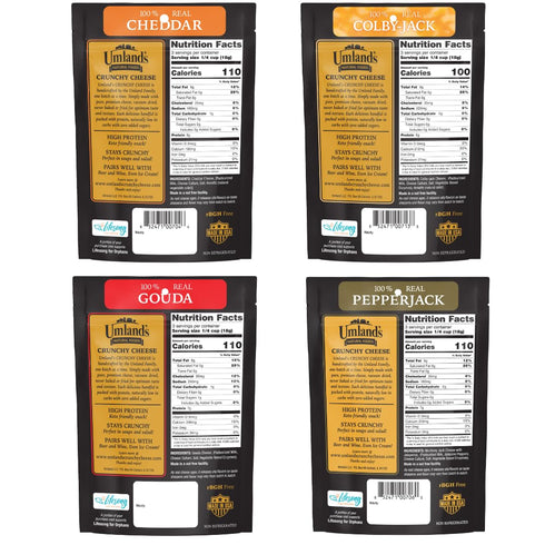 Umland's Umlands Pack (4 Colby 0g Crunchy Cheese High Protein Keto Snack Variety Flavors: Cheddar, Jack, Pepper Jack