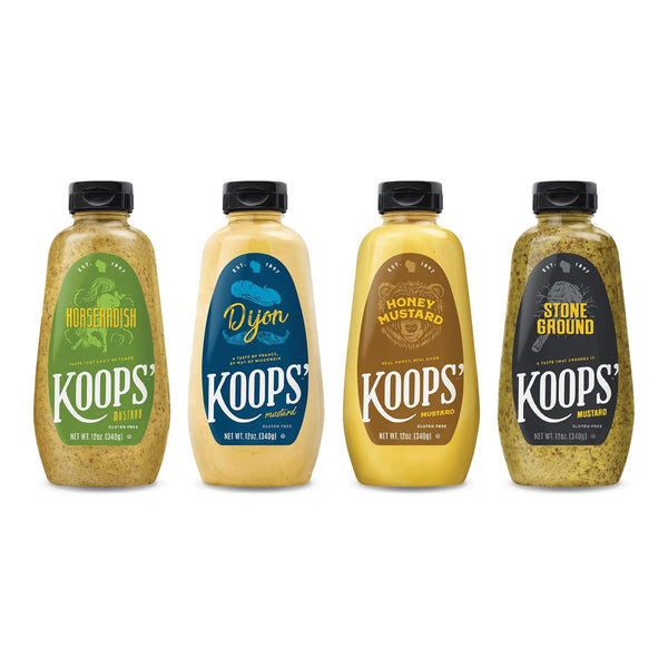 Koops' Best Sellers Mustard Variety Pack Horseradish, Dijon, Honey Mustard, & Stone