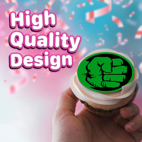30 x Edible Cupcake Toppers – Mighty Green Hero Themed Collection of Cake Decorations, Uncut on Wafer Sheet