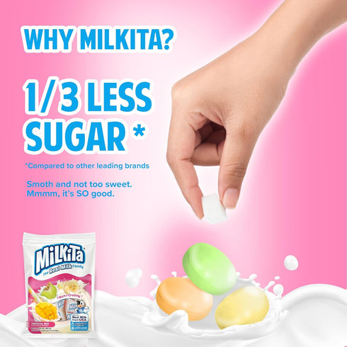 Milkita Creamy Shake Candy Bag - Gluten Free Chewy Candies with Calcium, 25 Pcs (Banana, Honeydew, Mango)