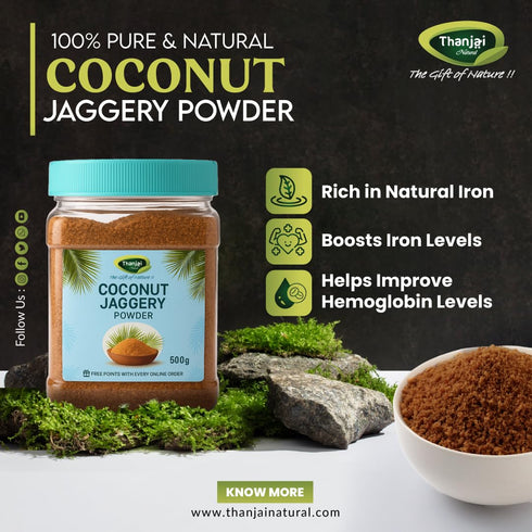 Thanjai Natural 500gram 100% Coconut Jaggery Powder Unrefined Natural No Preservatives Traditional Method Made