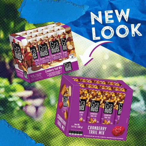 1.76 Oz (12 Packs) Granuts Cranberry Trail Mix | Caramelized Peanuts | Crunchy Corn Nuts + Almonds | Soft Cranberries |