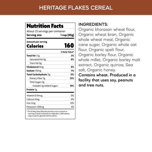33.5 oz (Pack 4), 23g Nature's Path Organic Heritage Flakes Cereal, of Ancient Grains, Whole Grains, Non-GMO