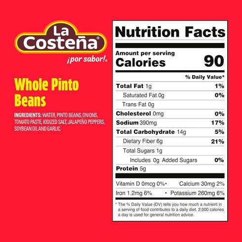 19.75 oz, 12 Pack La Costea Whole Pinto Beans - Ready-to-Eat Canned Pinto Beans for Mexican Food, Vegetarian Chili