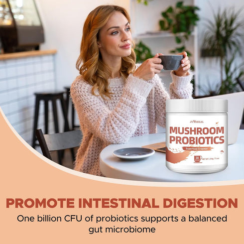 210g 6 JUYIHEAL Mushroom Coffee Creamer, Mushroom Probiotic Coffee Creamer with Adaptogenic Mushrooms, Cordyceps