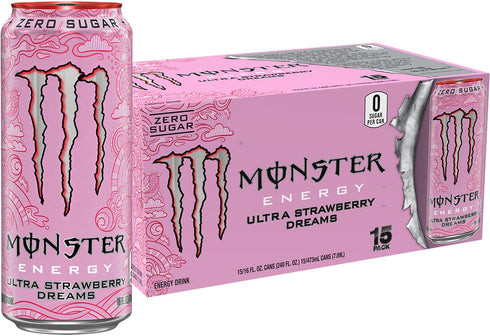 Monster Energy Ultra Strawberry Dreams, Sugar Free Energy Drink, 16 Ounce |