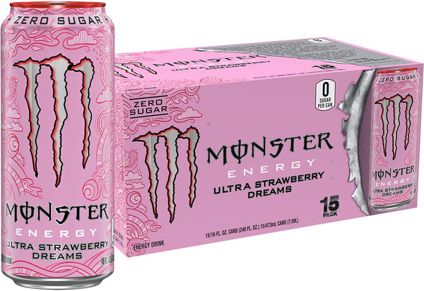 Monster Energy Ultra Strawberry Dreams, Sugar Free Energy Drink, 16 Ounce |