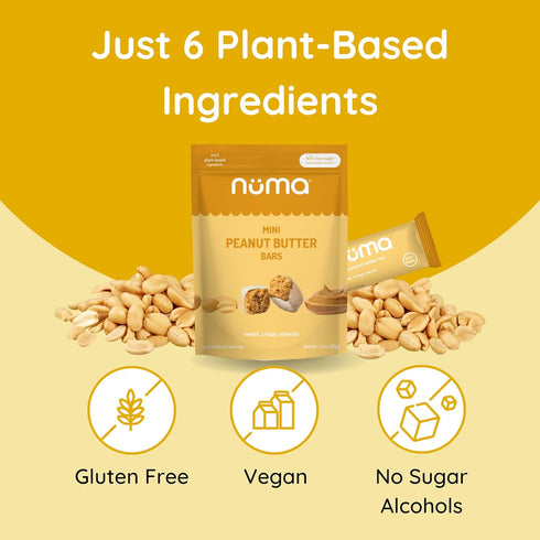 3 8 Numa Foods Mini Peanut Butter Bars Vegan, Low Sugar, High Protein, All Natural, Gluten Free Crunchy Plant Based