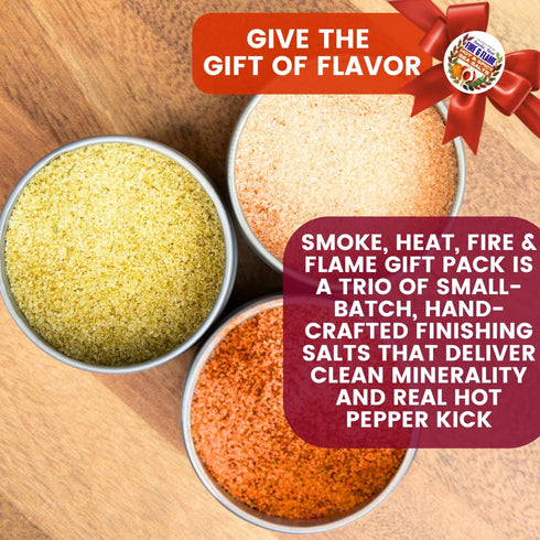 Packaged Set 3 GLP-1 Hot & Spicy Sea Salts: Smoke, Heat, Fire & Flame | Gift of | All Natural, Non GMO Sea Salts |