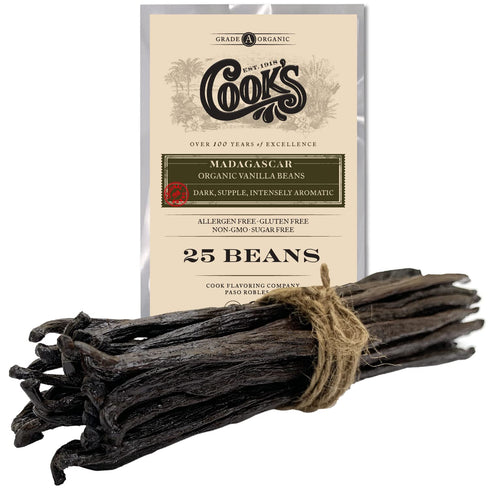 25 Organic Madagascar Whole Vanilla Beans, Grade A Pods, Premium Vanilla Beans