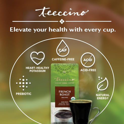 11 Teeccino French Roast Chicory Coffee Alternative, Ounce: Ground Herbal Coffee Thats Prebiotic, Caffeine-Free