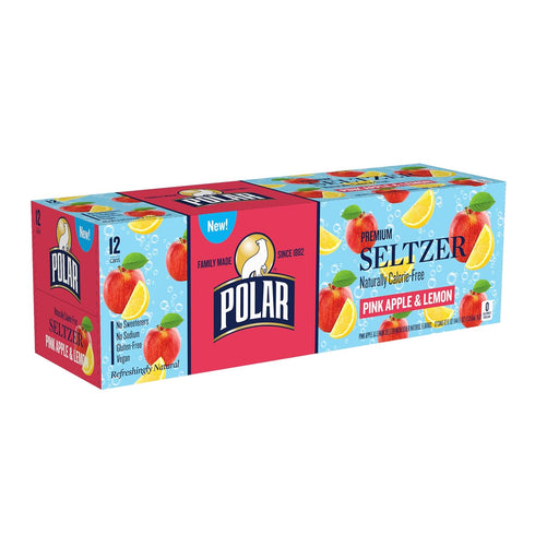12 Oz 24 Count (2 Packs 12) Polar Seltzer Pink Apple and Lemon, Fl Cans