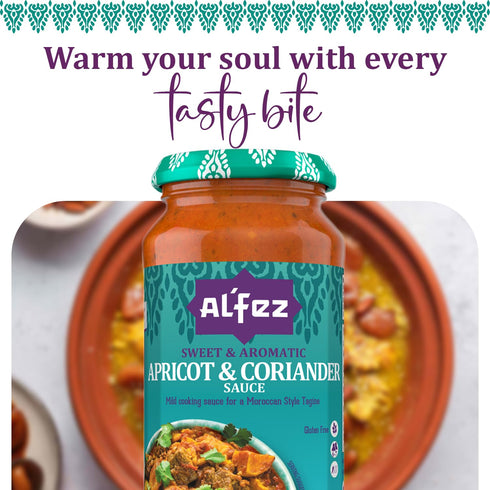 15.8 oz (Pack 3) AlFez Apricot and Coriander Sauce - Jar of - Mild Tomato-Based Cooking Sauce w/Aromatic & Herby Sweet
