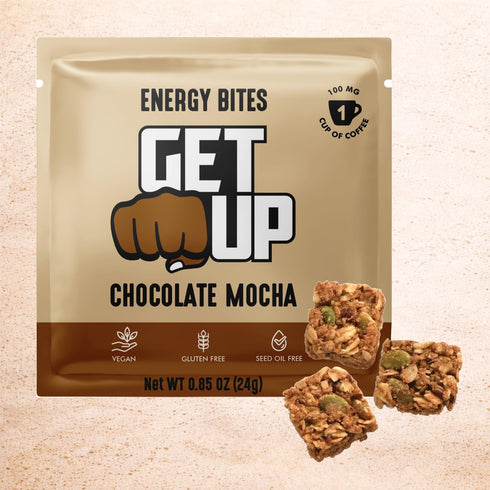 (10 Pack) 100mg 0 GetUp Caffeinated Granola Bites - Chocolate Mocha Caffeine Energy Bites Gluten-Free, Seed Oils, All