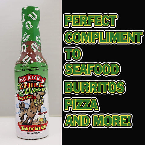 5 oz ASS KICKIN' Chili Lime Hot Sauce - - Premium Gourmet Hot Sauce for Chicken Wings and Breakfast Burritos Perfect