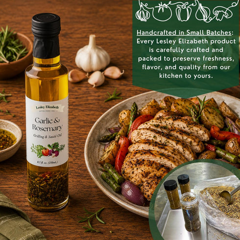8.5 oz Lesley Elizabeth Garlic Rosemary Grilling & Saut Cooking Oil, fl Herb-Infused Olive & Canola Oil for Roasting