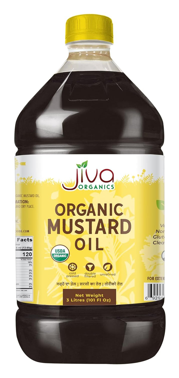 Jiva Organics Organic Mustard Oil 3 Liter Bottle (101 Fl Oz) -