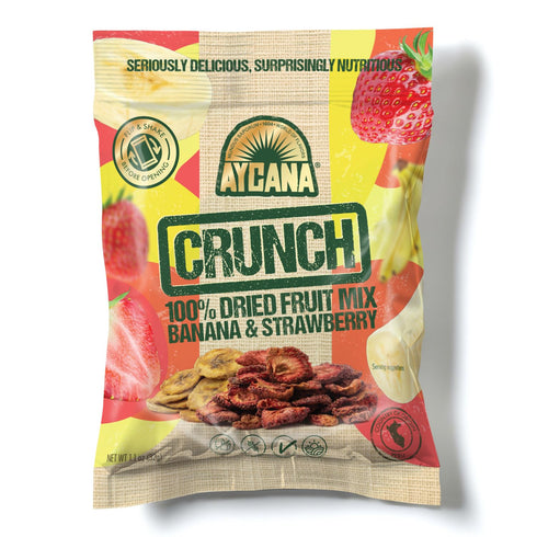 Pack, 12 Aycana Fruit Crunchies Dried Fruit & Granola Bites Banana, Golden Berry, Blueberry, Pineapple, Mango