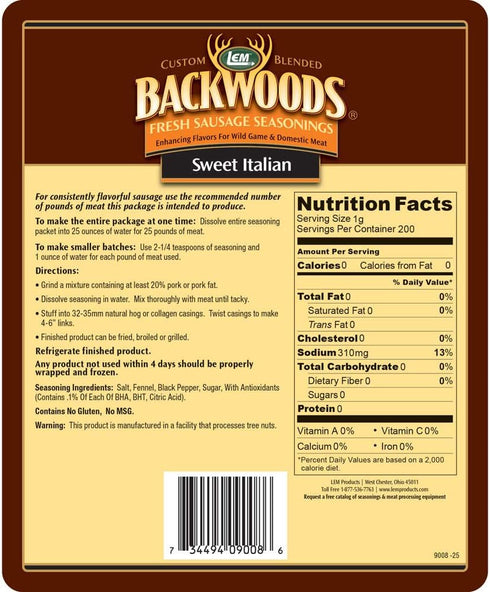 LEM Products Backwoods Breakfast Fresh Sausage Seasoning, Ideal & Products Backwoods Sweet Italian Fresh Sausage