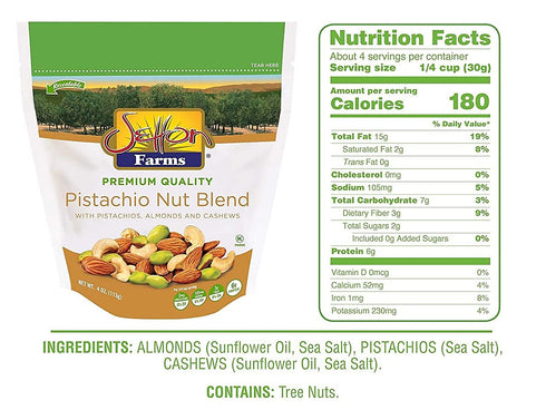 Setton 4 oz Farms Pistachio Nut Blend with Almonds, Pistachios and Cashews, Resealable Bag