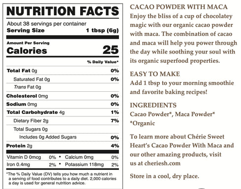 (8 (Pack 1)) Cherie Sweet Heart Organic Cacao Powder with Maca Pouch, Non-GMO & Vegan Ounce