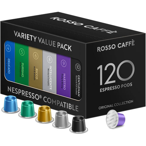ROSSO CAFF 120 Espresso Coffee Pods for Nespresso Original Machines, Premium Capsules,