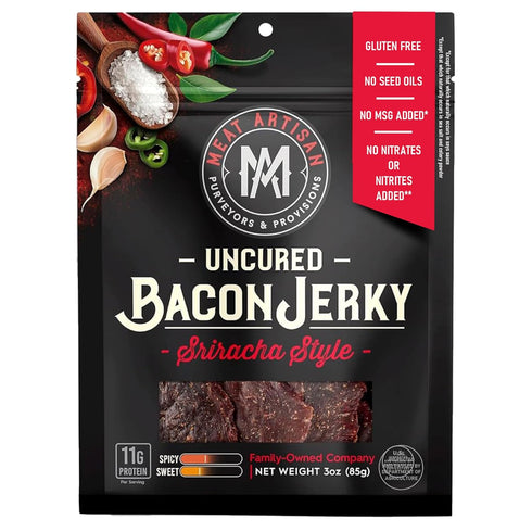 Meat Artisan Sriracha Style Uncured Bacon Jerky - Gluten Free No MSG