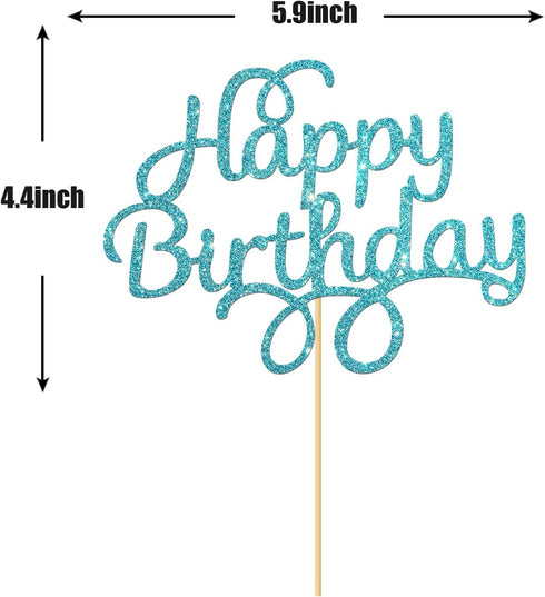 Blue Glitter Happy Birthday Cake Topper, Birthday Party Decorations