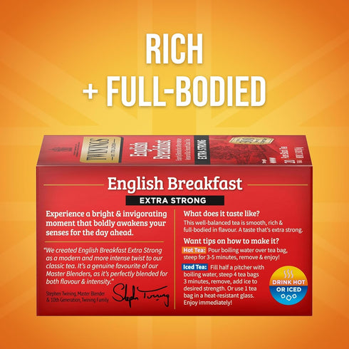20 Count (Pack 1), 20 Twinings English Breakfast Extra Strong Black Tea Individually Wrapped Bags, of Robust