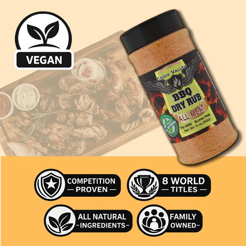 3 Pack (11 oz. Croix Valley All Meat BBQ Dry Rub Plastic Shaker) Balanced Savory Blend for Any Protein Gluten-Free, No