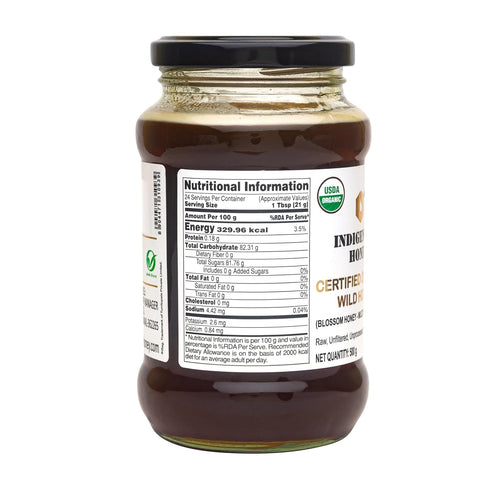 17.64 oz INDIGENOUS HONEY USDA Certified Organic Raw Wild Blossom Honey, Unfiltered Small-Batch Micro-Lot Harvest