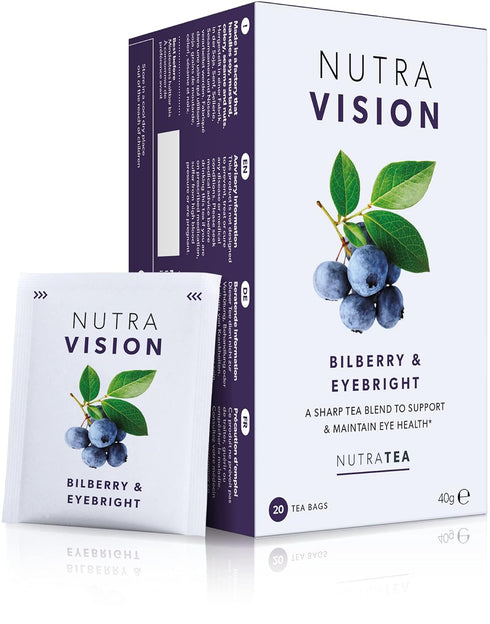 NUTRAVISION Eye Health Tea with Bilberry & Eyebright, 20 Enveloped Tea Bags for General Eye Health.